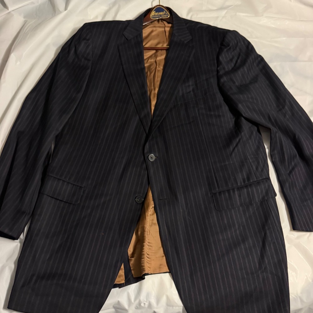 Ermenegildo Zegna Mens Trofeo Pinstripe Blazer Sport Coat 48L Navy Blue Wool